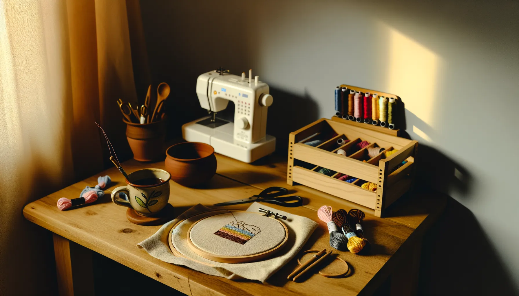 A beginner learning embroidery stitches on fabric with a needle and thread