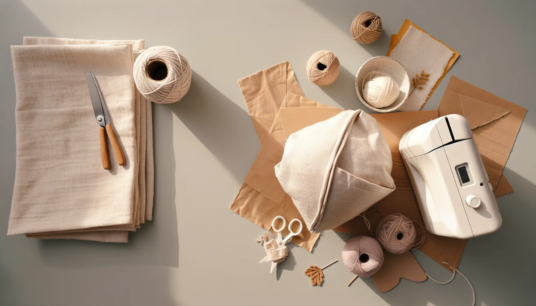 Hand stitching fabric next to a sewing machine showing both methods