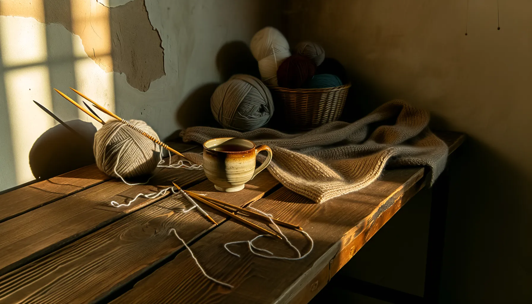 A knitter making progress on a beginner knitting project