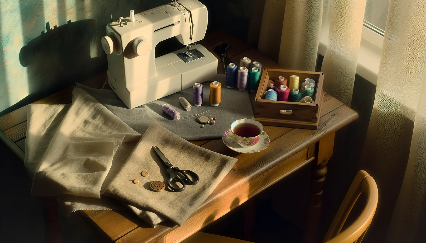 A beginner at a sewing machine completing their first sewing project